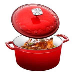 DUTZUN Red Cast Iron Dutch Oven with Lid