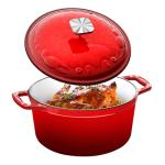 DUTZUN Red Cast Iron Dutch Oven with Lid