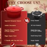DUTZUN Red Cast Iron Dutch Oven with Lid