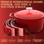 DUTZUN Red Cast Iron Dutch Oven with Lid