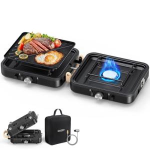 OGERY Portable 2-Burner Camping Stove with Griddle