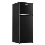 Upstreman 4.0 Cu.Ft. Mini Fridge with Freezer, Dorm Essentials, Double Door Small Refrigerator for Office, Dorm, Bedroom, Adjustable Thermostat, Large Capacity, Black-BR401