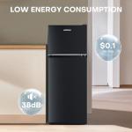 Upstreman 4.0 Cu.Ft. Mini Fridge with Freezer, Dorm Essentials, Double Door Small Refrigerator for Office, Dorm, Bedroom, Adjustable Thermostat, Large Capacity, Black-BR401