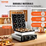 VEVOR Electric Donut Maker, 2000W Commercial Doughnut Machine with Non-stick Surface, 9 Holes Double-Sided Heating Waffle Machine Makes 9 Doughnuts, Temperature 122-572℉, for Restaurant and Home Use