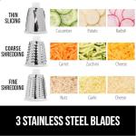 GORILLA GRIP BPA-Free Rotary Cheese Grater Hand Crank, Easy to Set Up, Strong Suction Base for Kitchen Countertop, Shred Potato, Vegetable, Nuts in Seconds, Round Mandoline Slicer, 3 Blades, White