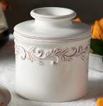 Butter Bell - The Original Butter Bell crock by L Tremain, a Countertop French Ceramic Butter Dish Keeper for Spreadable Butter, Antique Collection, White Linen