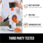 GORILLA GRIP BPA-Free Rotary Cheese Grater Hand Crank, Easy to Set Up, Strong Suction Base for Kitchen Countertop, Shred Potato, Vegetable, Nuts in Seconds, Round Mandoline Slicer, 3 Blades, White