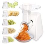 COOK WITH COLOR 5-in-1 Electric Slicer, 150W Food Prep Machine – Cheese Shredder, Fine & Coarse Graters, Potato Grater, Vegetable Slicer, Fruit, Salad Shooter, Compact Design for Bowl Prep, Cream