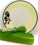 BonCera, All-in-one 4pcs Prime Ceramic Garlic Grater Set, Kokopelli Design Grater Plate w/Garlic Peeler, Gathering Brush, Display Stand, It's also grating Turmeric, Ginger, and more,