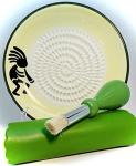 BonCera, All-in-one 4pcs Prime Ceramic Garlic Grater Set, Kokopelli Design Grater Plate w/Garlic Peeler, Gathering Brush, Display Stand, It's also grating Turmeric, Ginger, and more,