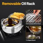 VIVOHOME 11 Inch 4.2 L 304 Stainless Steel Deep Fryer Pot with Tong, Tempura Fryer Pan with Thermometer for Chicken, Fish, French Fries, Shrimp