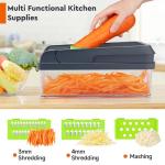 MealHelper 12-in-1 Vegetable Chopper, 7 Blade Veggie Chopper, Practical Food Chopper with Container, Cheese Grater, Home Essentials & Kitchen Gadgets(Green/Grey)