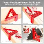 3.8＂Mini 3D Multi-Angle Measuring Square Ruler, WT102A High Precision Hole Scribing Woodworking Tools, 0-90° Aluminum Alloy Carpenter Square Wood Working Tools, Carpenter Pencils 6 Refills.