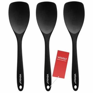 Upgrade Silicone Spatula Spoon Set,VOVOLY Heat Resistant Rubber Spoonula, Seamless Non-Stick Flexible Scrapers for Baking Mixing Tool,3 Pack, Black