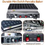 KHTD Mini Pancake Maker Machine, 50PCS Electric Nonstick Dutch Pancake Maker 110V 1600W, Commercial Muffin Maker with 2 Thermostats & 2 Timers Separate Control for Home Restaurant (12"D×21"W×7"H)