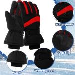 Tarpop 3 Pairs Mens Ski Gloves Winter Warm Women Gloves Adjustable Non Slip Snowboard Snow Waterproof Warm(M,Black, Black Red, Blue)