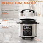 Pressure Cooker, 6 Quart,Slow Cooker, Rice Cooker, Steamer, Warmer & Sterilizer, 12-in-1 Multi Electric Cookers,Stainless Steel,Silver