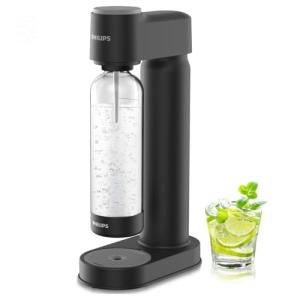 PHILIPS Sparkling Water Maker Soda Maker Soda Streaming Machine Quick Twist for Easy Install, 1L Carbonating Bottle, Soda Water Maker, Compatible with 60L CO2 Carbonator(NOT Included), ADD4901BKOQ/37