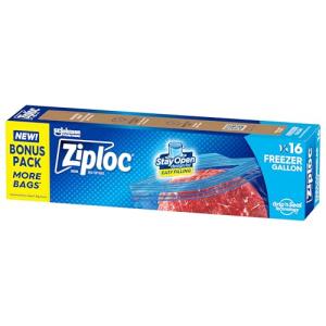 Ziploc Gallon Food Storage Freezer Bags, Stay Open Design, Easy to Fill, 16 count