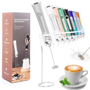 Rechargeable Milk Frother Handheld For Coffee,3 Speeds Frother Wand With Stand, Batidora De Mano Electrica,With 2 Heads,Drink Mixer Electric Handheld,Kitchen Essentials (Silvery)