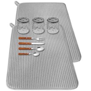 2 Pack Large Dish Drying Mat for Kitchen Counter,24*17 inch Microfiber Absorbent Dish Drainer,Large Size Dish Drying Pad for Countertops,Draining Racks,Sinks(Gray)