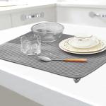 2 Pack Large Dish Drying Mat for Kitchen Counter,24*17 inch Microfiber Absorbent Dish Drainer,Large Size Dish Drying Pad for Countertops,Draining Racks,Sinks(Gray)