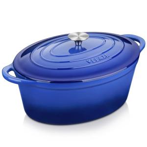 Velaze 7.5 QT Enameled Oval Dutch Oven Pot with Lid, Cast Iron Dutch Oven with Dual Handles for Bread Baking, Cooking, Frying, Non-stick Enamel Coated Cookware(Blue)