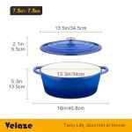 Velaze 7.5 QT Enameled Oval Dutch Oven Pot with Lid, Cast Iron Dutch Oven with Dual Handles for Bread Baking, Cooking, Frying, Non-stick Enamel Coated Cookware（Blue)