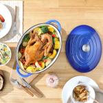 Velaze 7.5 QT Enameled Oval Dutch Oven Pot with Lid, Cast Iron Dutch Oven with Dual Handles for Bread Baking, Cooking, Frying, Non-stick Enamel Coated Cookware（Blue)