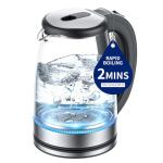 Electric Kettle Glass 2L, 1500W Fast Boiling Hot Water Boiler with Auto Shut-Off, LED Light, BPA-Free, Borosilicate Glass, Stainless Steel Interior, Wide Opening, Cordless Tea Kettle
