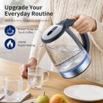 Electric Kettle Glass 2L, 1500W Fast Boiling Hot Water Boiler with Auto Shut-Off, LED Light, BPA-Free, Borosilicate Glass, Stainless Steel Interior, Wide Opening, Cordless Tea Kettle