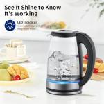 Electric Kettle Glass 2L, 1500W Fast Boiling Hot Water Boiler with Auto Shut-Off, LED Light, BPA-Free, Borosilicate Glass, Stainless Steel Interior, Wide Opening, Cordless Tea Kettle