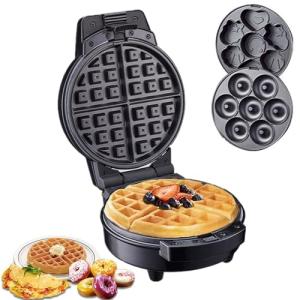 KOLENSA Donut Maker, 3 in 1 Electric Cartoon Snack Cake Machine，Waffle Sandwich Detachable Dessert Toaster, with 3 Removable Interchangeable Non Stick Plates, Breakfast Afternoon Tea Use