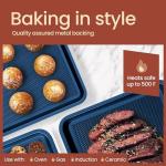 BAKKEN Kitchen Baking Pans - Nonstick Blue Coating, 13.58’’ × 9.65’’ Commercial Grade Carbon Steel Cookie Sheet, Diamond Texture Bottom, PFOA, PFOS, PTFE Free, Oven Safe Tray (450°F), Blue