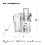 Hamilton Beach Juicer Machine, Big Mouth 3” Feed Chute for Whole Fruits and Vegetables, Easy to Clean, Centrifugal Extractor, Vegetable & Fruit Juicer, BPA Free, 800W Motor, White