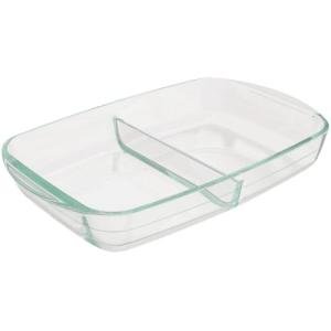 Pyrex Divided Glass Casserole Baking Dish, 8x6 inch Each, 2-Compartment, Oven to Table Clear Serving Glass Bakeware, Oven Freezer and Microwave Safe