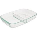 Pyrex Divided Glass Casserole Baking Dish, 8x6 inch Each, 2-Compartment, Oven to Table Clear Serving Glass Bakeware, Oven Freezer and Microwave Safe