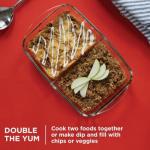 Pyrex Divided Glass Casserole Baking Dish, 8x6 inch Each, 2-Compartment, Oven to Table Clear Serving Glass Bakeware, Oven Freezer and Microwave Safe
