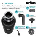 KRAUS WasteGuard 3/4 HP Ultra-Quiet Garbage Disposal with Quick Connect, Kitchen Sink Drain Cover, Power Cord and Flange Included, KWD100-75MBL