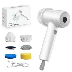 Electric Spin Scrubber - Cordless IPX7 Waterproof Shower Scrubber with 2 Speed Settings and 6 Replaceable Heads,Electric Cleaning Brush for Bathroom,Kitchen and Windows