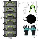 BRIVADO Herb Drying Rack Hanging Mesh 6 Layer 24" with Zipper, Gloves, Garden Pruning Shear, Hook & Carabiner Clip for Drying Herbs, Plants, Seeds, Buds | Outdoor, Hydroponics Herb Dryer Hanging Rack