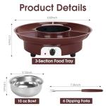IEBIYO Chocolate Melting Pot Electric Chocolate Fondue Pot Set 3-Section Food Trays with 6pcs Dipping Forks Perfect for Cheese Dessert Housewarming Christmas Party Gifts (Brown)