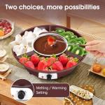 IEBIYO Chocolate Melting Pot Electric Chocolate Fondue Pot Set 3-Section Food Trays with 6pcs Dipping Forks Perfect for Cheese Dessert Housewarming Christmas Party Gifts (Brown)