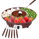 IEBIYO Chocolate Melting Pot Electric Chocolate Fondue Pot Set 3-Section Food Trays with 6pcs Dipping Forks Perfect for Cheese Dessert Housewarming Christmas Party Gifts (Brown)