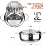 Kerilyn Deep Fryer Pot, 11 Inch/4.2 L Janpanese Style Tempura Frying Pot with Lid, 304 Stainless Steel with Temperature Control and Oil Drip Drainer Rack, for Kitchen French Fries, Chicken etc