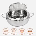 Kerilyn Deep Fryer Pot, 11 Inch/4.2 L Janpanese Style Tempura Frying Pot with Lid, 304 Stainless Steel with Temperature Control and Oil Drip Drainer Rack, for Kitchen French Fries, Chicken etc