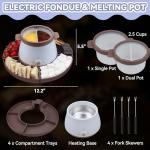 Party Desserts Electric Fondue Pot Set with 2 Pots, Candy & Chocolate Melting Pot, Melting Chocolate Warmer for Dipping, Fondue Pot Electric Set, Fondue Forks Included, 2.5 Cups, Brown