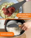 FINENUT Multifunction Silicone Spatula Spoon 2-Pack Dual-Use-Heat-Resistant 446°F BPA-Free Non-Toxic Cooking for Non-Stick Cookware,Rice Cookers,Wooden Handle Scoop/Serve Meal/Rice Spoon Set (Gray)