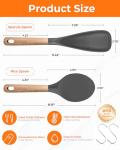 FINENUT Multifunction Silicone Spatula Spoon 2-Pack Dual-Use-Heat-Resistant 446°F BPA-Free Non-Toxic Cooking for Non-Stick Cookware,Rice Cookers,Wooden Handle Scoop/Serve Meal/Rice Spoon Set (Gray)