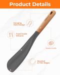 FINENUT Multifunction Silicone Spatula Spoon 2-Pack Dual-Use-Heat-Resistant 446°F BPA-Free Non-Toxic Cooking for Non-Stick Cookware,Rice Cookers,Wooden Handle Scoop/Serve Meal/Rice Spoon Set (Gray)
